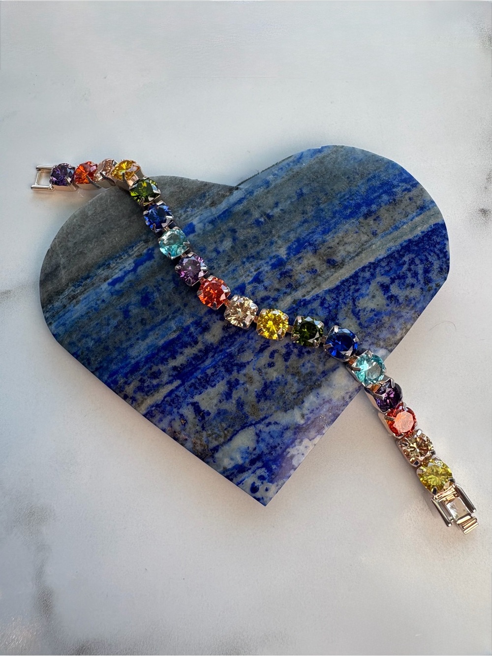 Rainbow Multicolor Cubic Zirconia Bracelet in Fine Silver Plated